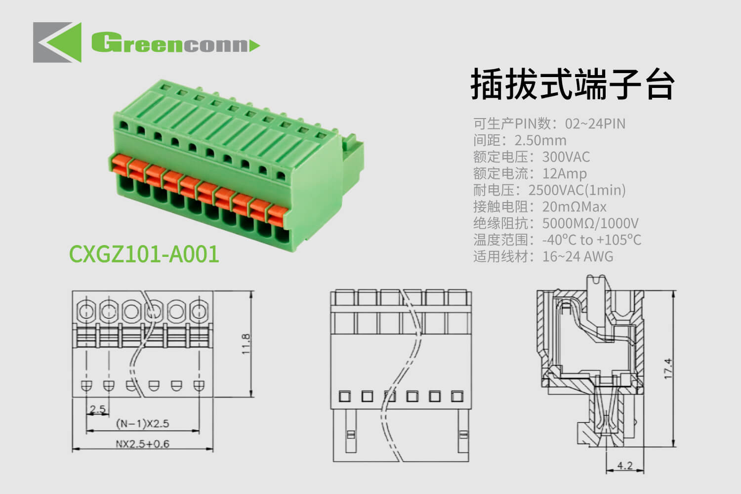 Greenconn 插拔式接線端子CXGZ101系列